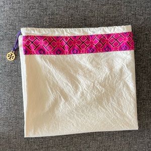 Tory Burch Dust Bag w/ Charm Draw String Tan Purple Pink Luxury Storage Pouch
